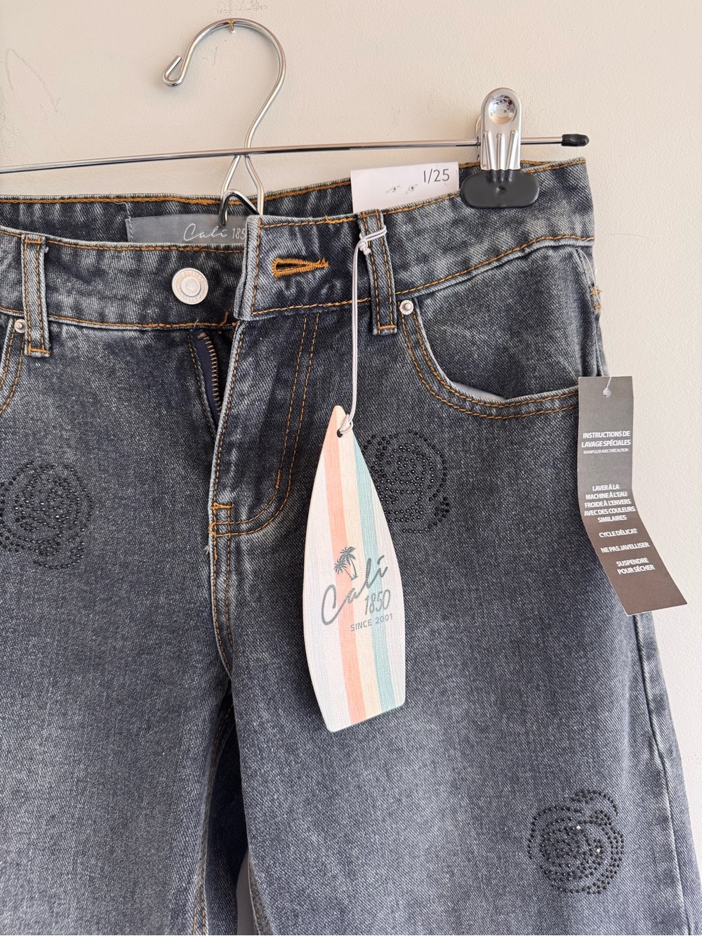 Rose Rhinestone Low Rise Slouchy Jean - Picture 6 of 13